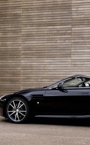 Превью обои aston martin, v8, vantage, 2010, черный, вид сбоку, авто, астон мартин, стиль