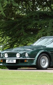 Превью обои aston martin, v8, vantage, 1984, зеленый, вид сбоку, авто, астон мартин, ретро