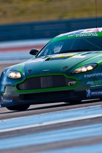 Превью обои aston martin, v8, vantage, 2009, зеленый, вид спереди, авто, астон мартин, спорт