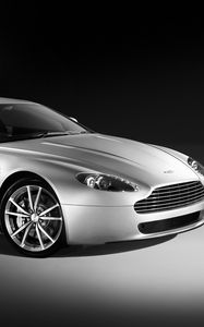 Превью обои aston martin, v8, vantage, 2008, серебряный, вид сбоку, астон мартин, стиль