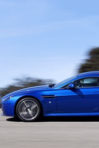 Превью обои aston martin, v8, vantage, 2011, синий, вид сбоку, авто, астон мартин, скорость