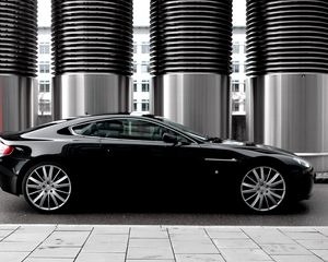 Превью обои aston martin, v8, vantage, 2007, черный, вид сбоку, стиль