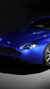 Превью обои aston martin, v8, vantage, 2011, синий, вид сбоку, стиль, авто