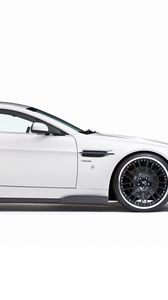 Превью обои aston martin, v8, vantage, 2008, белый, вид сбоку, стиль, астон мартин