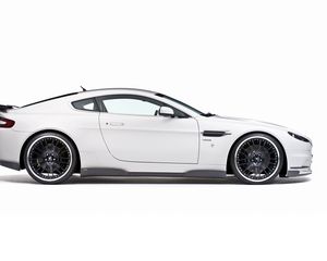 Превью обои aston martin, v8, vantage, 2008, белый, вид сбоку, стиль, астон мартин