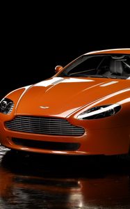 Превью обои aston martin, v8, vantage, 2008, оранжевый, вид спереди, отражение