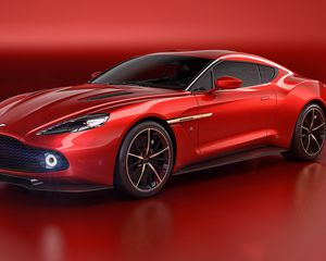 Превью обои aston martin, vanquish, красный, вид сбоку