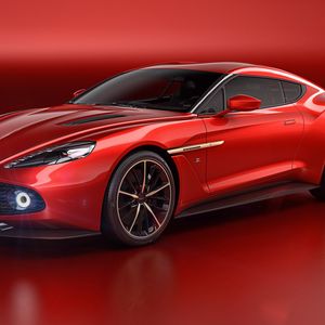 Превью обои aston martin, vanquish, красный, вид сбоку