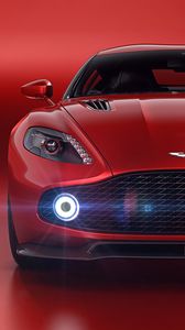 Превью обои aston martin vanquish zagato volante, aston martin, красный, вид спереди, суперкар, фары