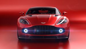 Превью обои aston martin vanquish zagato volante, aston martin, красный, вид спереди, суперкар, фары