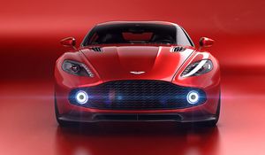 Превью обои aston martin vanquish zagato volante, aston martin, красный, вид спереди, суперкар, фары