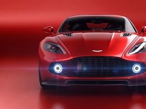 Превью обои aston martin vanquish zagato volante, aston martin, красный, вид спереди, суперкар, фары