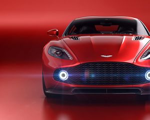 Превью обои aston martin vanquish zagato volante, aston martin, красный, вид спереди, суперкар, фары