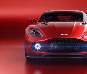 Превью обои aston martin vanquish zagato volante, aston martin, красный, вид спереди, суперкар, фары