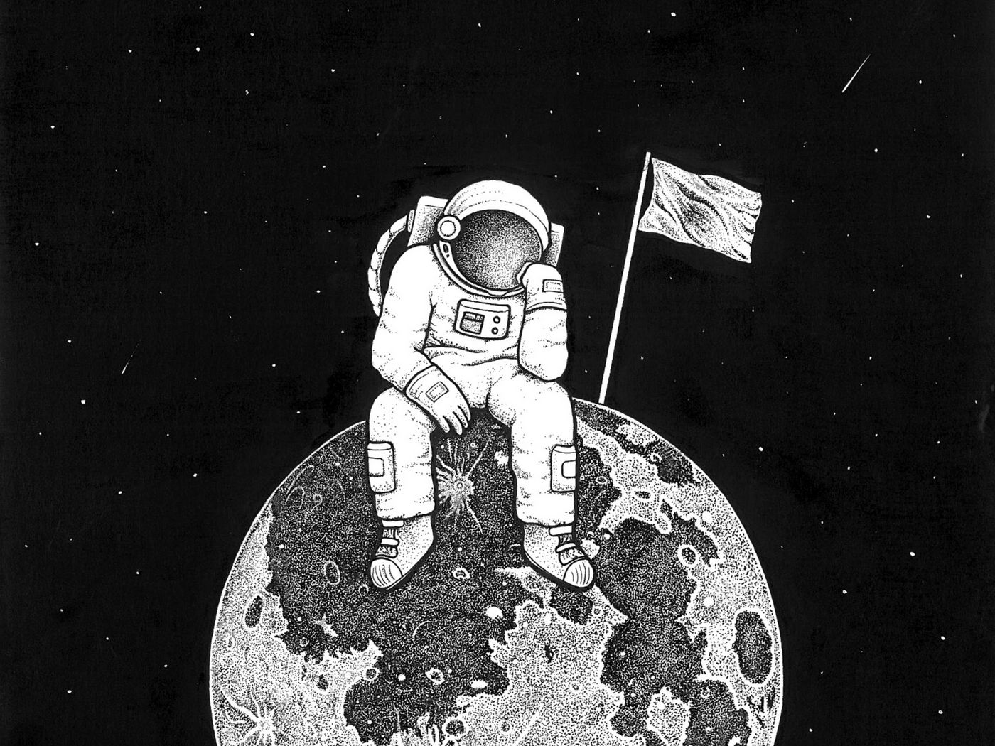 Космонавт сидит на планете