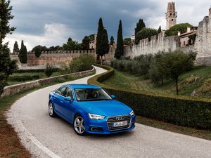 Превью обои audi, a4, tfsi, quattro, синий, вид сбоку