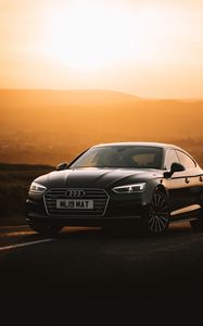 Превью обои audi a6, audi, автомобиль, вид спереди, закат