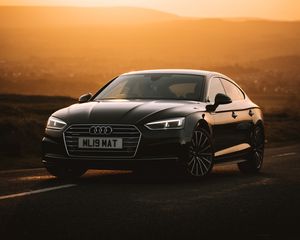 Превью обои audi a6, audi, автомобиль, вид спереди, закат