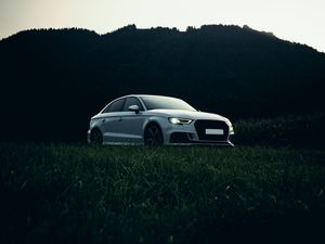 Превью обои audi, автомобиль, белый, трава, природа