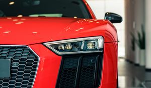 Превью обои audi, автомобиль, красный, фара