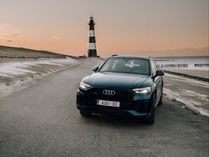 Превью обои audi q5, audi, автомобиль, синий, вид спереди