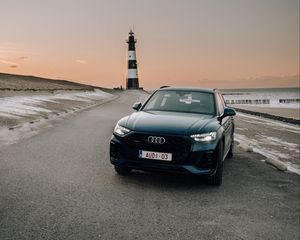 Превью обои audi q5, audi, автомобиль, синий, вид спереди