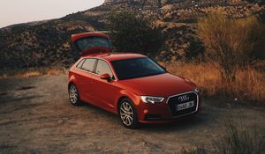 Превью обои audi q5, красный, горы