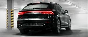 Превью обои audi q8, audi, автомобиль, внедорожник, черный, вид сзади