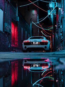 Превью обои audi r8, audi, автомобиль, спорткар, белый, неон