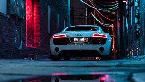 Превью обои audi r8, audi, автомобиль, спорткар, белый, неон