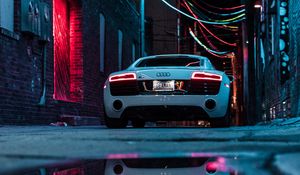 Превью обои audi r8, audi, автомобиль, спорткар, белый, неон