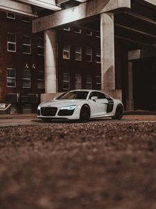 Превью обои audi r8, audi, автомобиль, спорткар, белый, вид сбоку