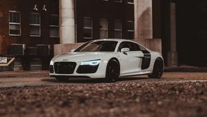 Превью обои audi r8, audi, автомобиль, спорткар, белый, вид сбоку