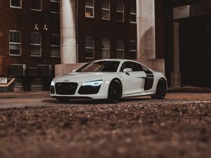 Превью обои audi r8, audi, автомобиль, спорткар, белый, вид сбоку