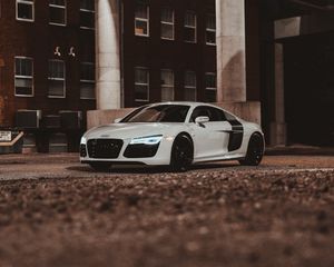 Превью обои audi r8, audi, автомобиль, спорткар, белый, вид сбоку