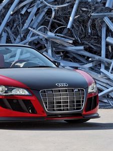 Превью обои audi r8, audi, кабриолет, свалка, вид спереди