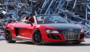 Превью обои audi r8, audi, кабриолет, свалка, вид спереди