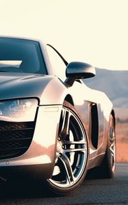 Превью обои audi r8, audi, машина, серый, спорткар, вид спереди