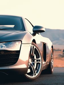 Превью обои audi r8, audi, машина, серый, спорткар, вид спереди