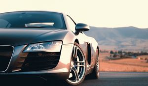 Превью обои audi r8, audi, машина, серый, спорткар, вид спереди