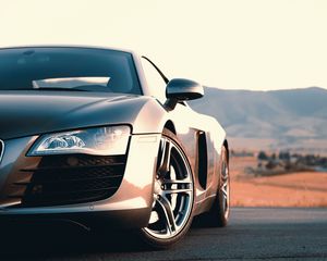Превью обои audi r8, audi, машина, серый, спорткар, вид спереди