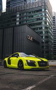 Превью обои audi r8, audi, спорткар, автомобиль, желтый