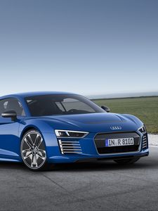 Превью обои audi, r8, e-tron, синий, вид сбоку