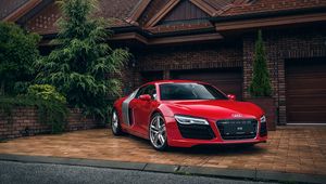 Превью обои audi, r8, красный, вид спереди