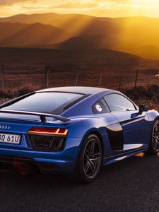 Превью обои audi, r8, v10, синий, вид сбоку