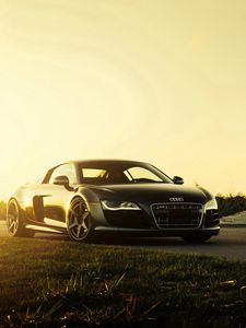 Превью обои audi, r8, v10, вид сбоку, черный