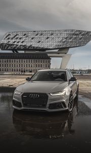 Превью обои audi rs6, audi, автомобиль, серый, вид спереди