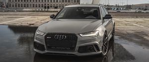 Превью обои audi rs6, audi, автомобиль, серый, вид спереди