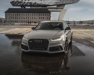 Превью обои audi rs6, audi, автомобиль, серый, вид спереди