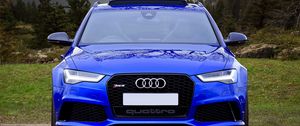 Превью обои audi rs6, audi, машина, синий, вид спереди